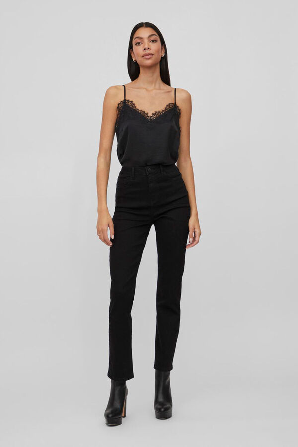 Vila Top satinado de encaje Negro