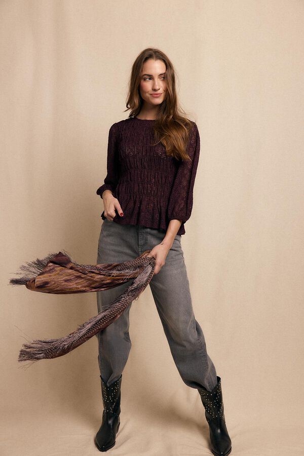 Slowlove Ruched print top Maroon