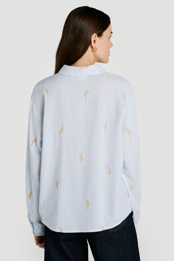 Vila Camisa con bordados de algod&oacute;n y viscosa Azul