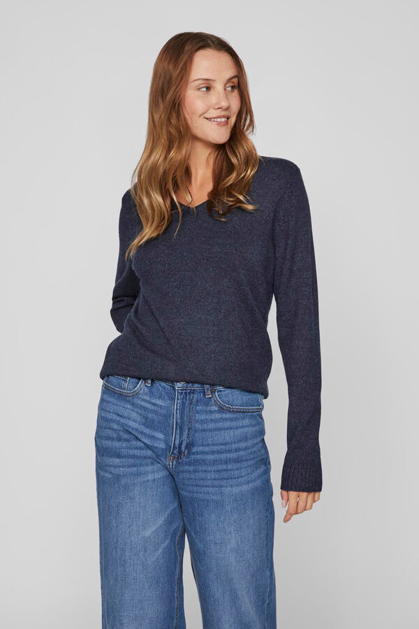 Vila Jersey punto cuello pico Azul