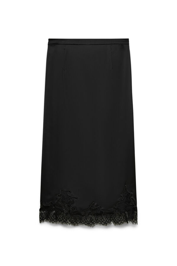Vero Moda Falda midi satinada con encaje Negro