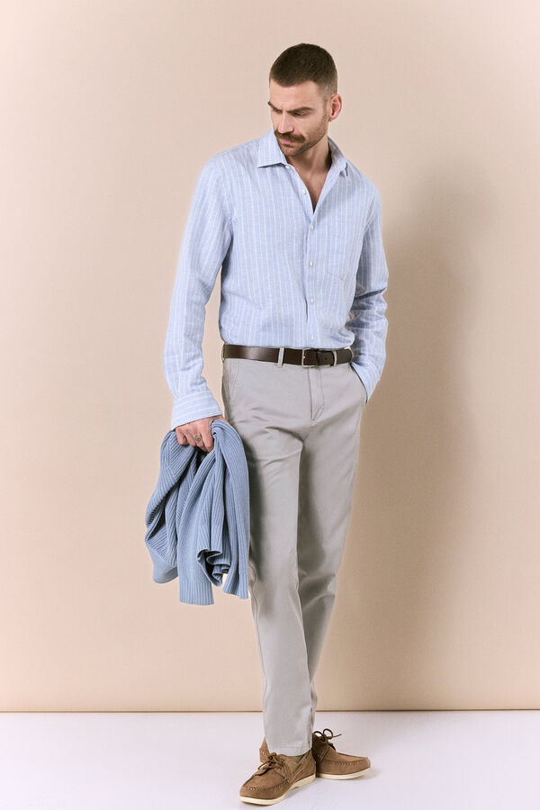 OOTO Camisa algod&oacute;n lino rayas Blue