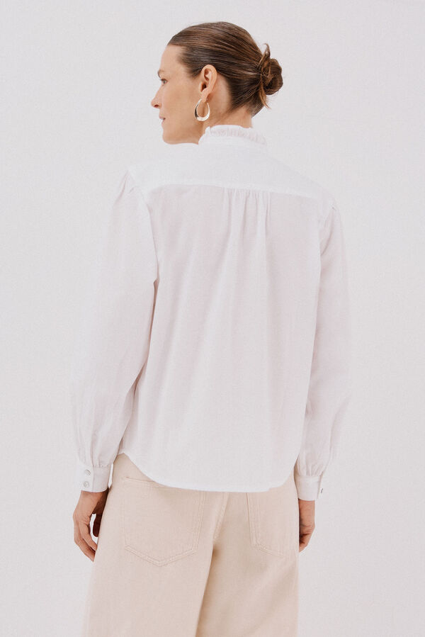 Cortefiel Blusa riscas com gola franzida Branco