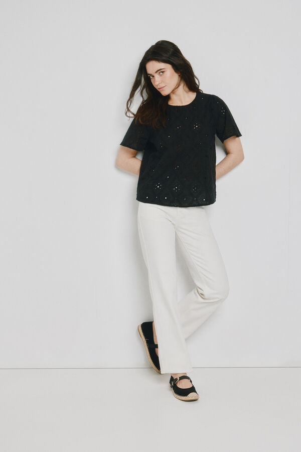 Vero Moda Top manga corta con calados Negro