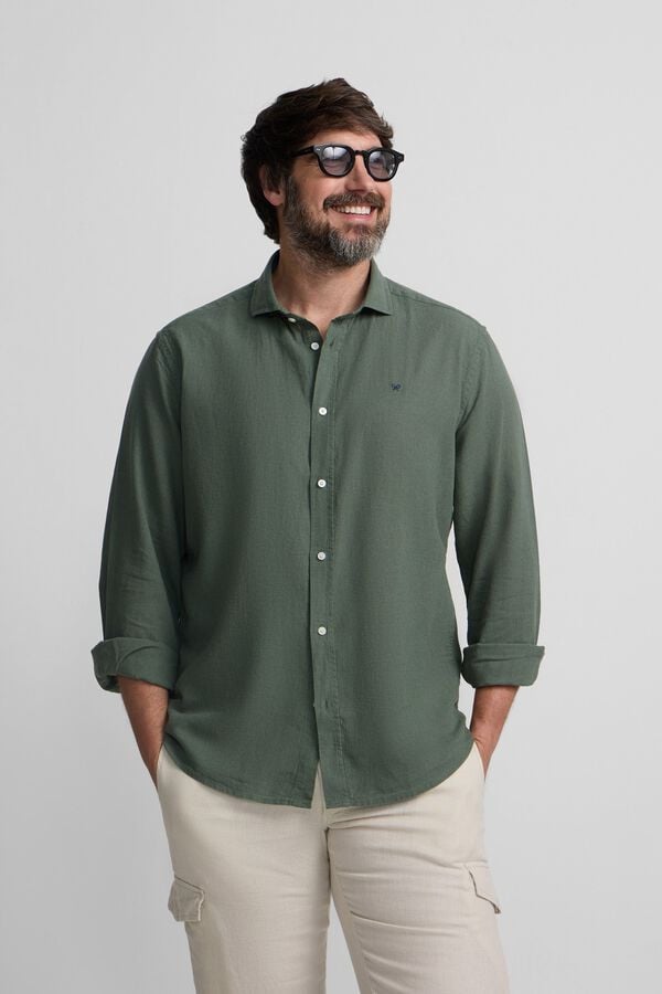 Silbon Linen sport shirt Green