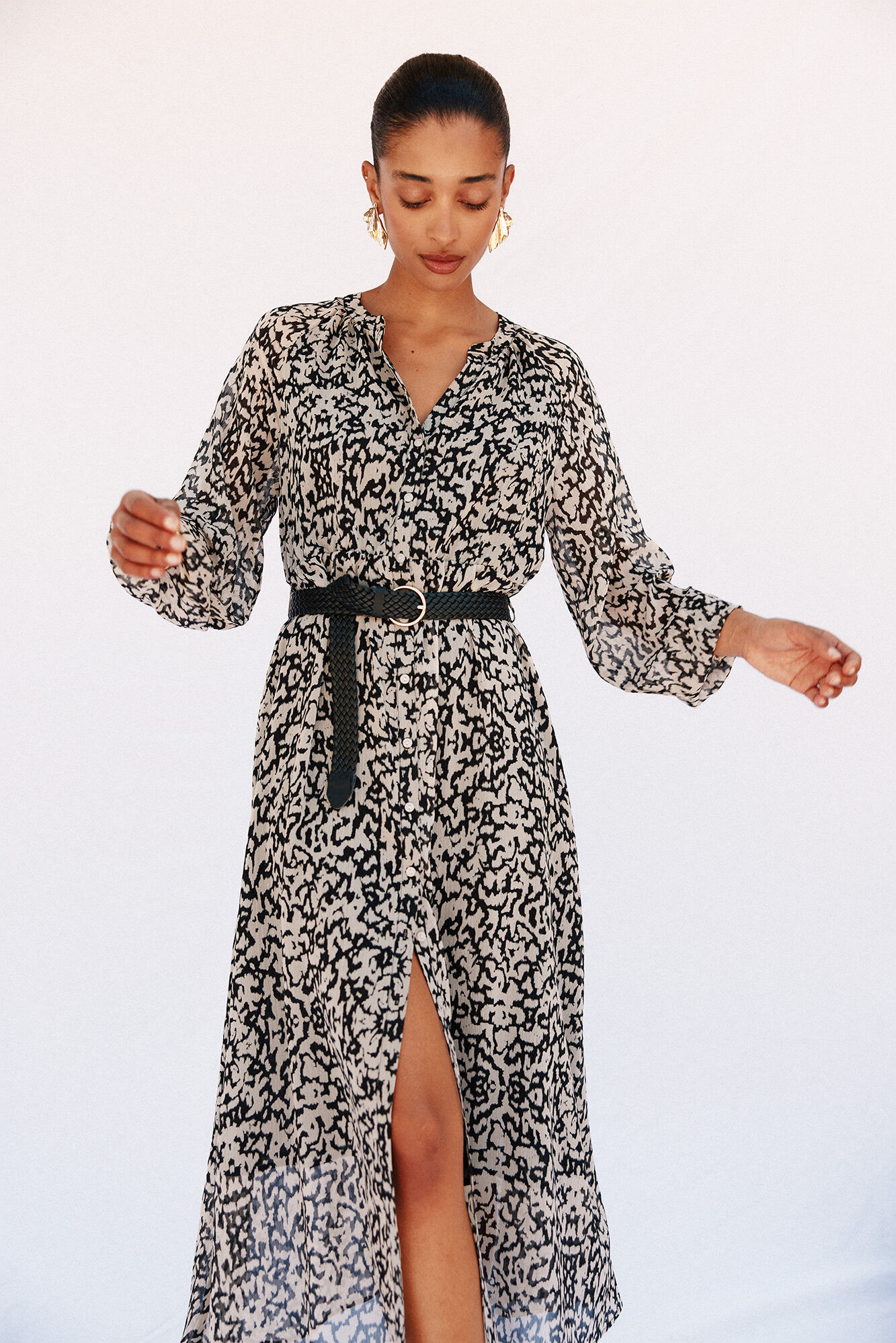 Cortefiel Vestido camisa estampado com cinto