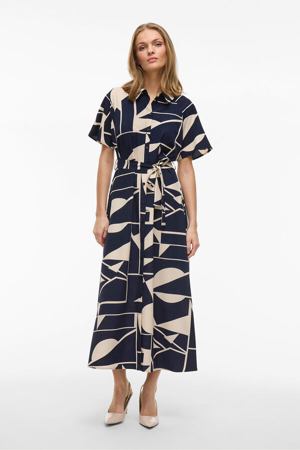 Vila Vestido camisa midi com n&oacute; Azul