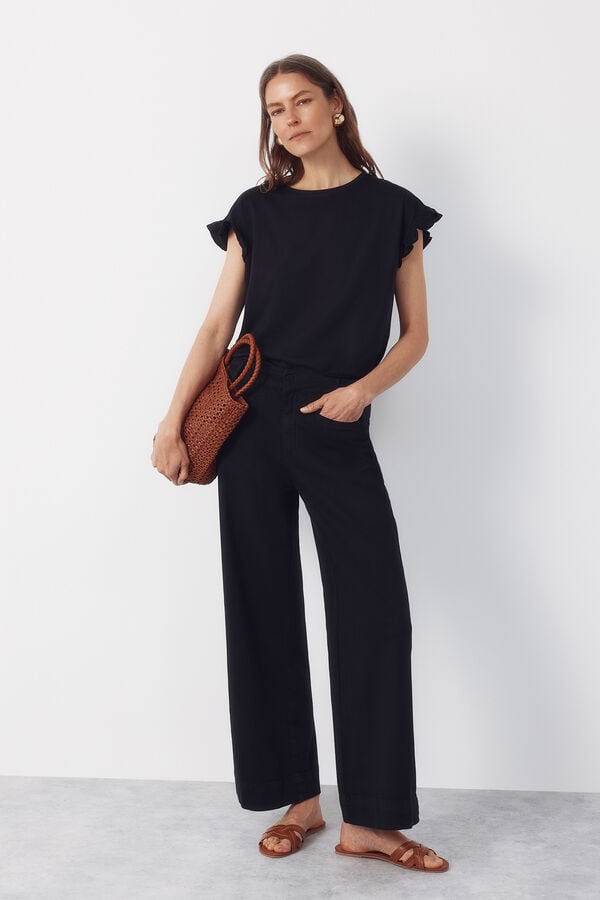 Cortefiel Pantalones Piping Negro