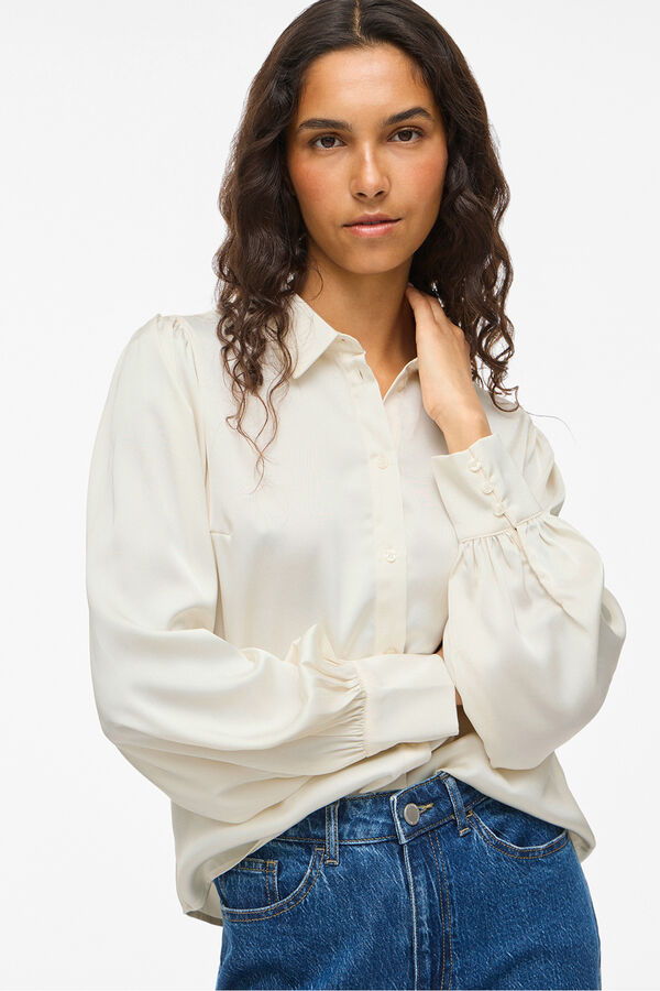 Vila Blusa de cetim de manga manga Branco