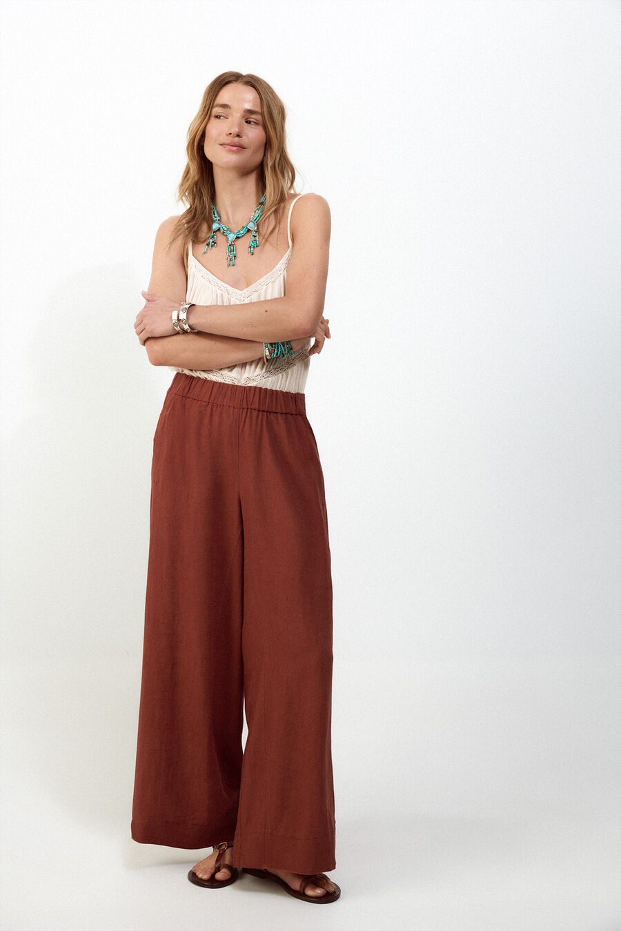 Pantalón ancho de lino lavado