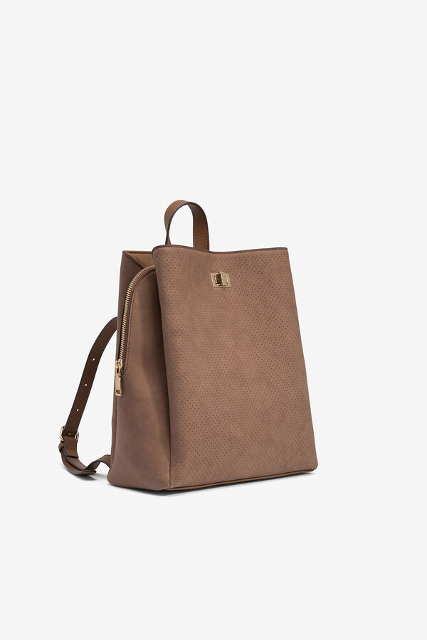 Vilanova Mochila com efeito camur&ccedil;a perfurada Castanho