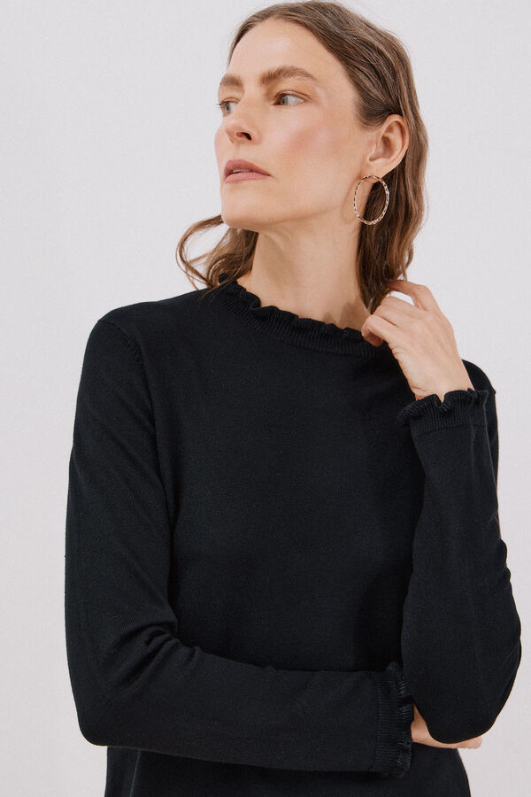 Cortefiel Camisola com gola com folhos Preto