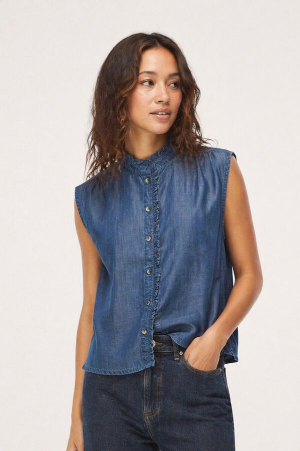 Vila Blusa sin mangas de tencel Azul