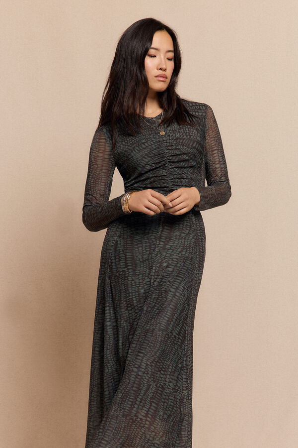 Slowlove Vestido punto estampado frunce Grey