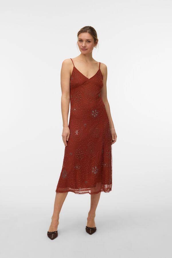 Vero Moda Vestido largo con dise&ntilde;o en relieve Marr&oacute;n