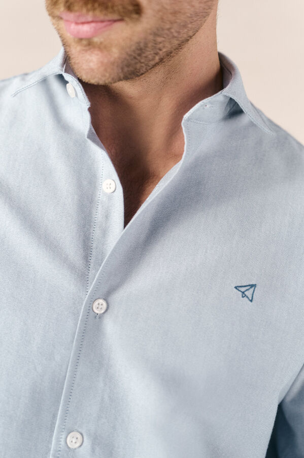 OOTO Camisa oxford liso manga larga Azul