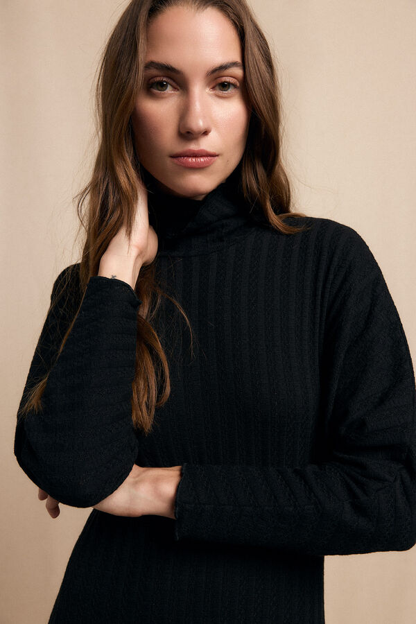 Slowlove Vestido canelado de gola alta Preto