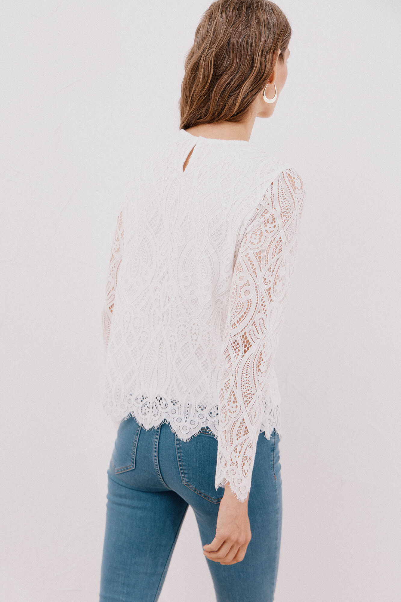 Cortefiel Blusa de guipura de manga comprida