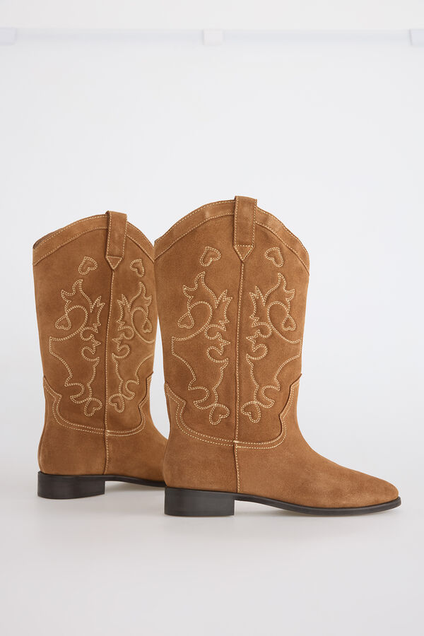 Slowlove Flat split leather boot Camel