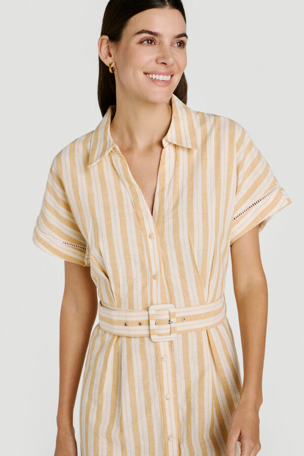 Vila Vestido corto camisero de algod&oacute;n y lino Estampado blanco