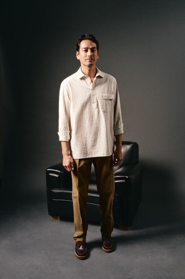 OOTO Polera de algod&oacute;n con lino Ecru