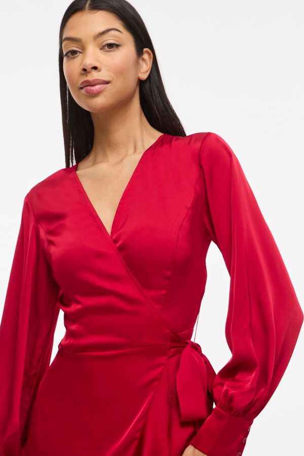 Vila Vestido midi acetinado de festa Vermelho