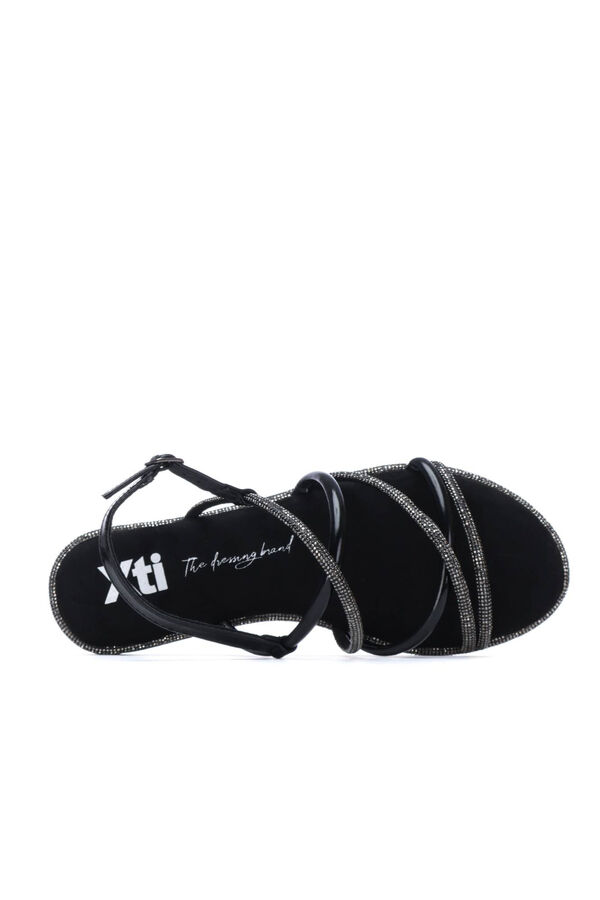 XTI Sandalia plana tiras piedras brillantes Negro