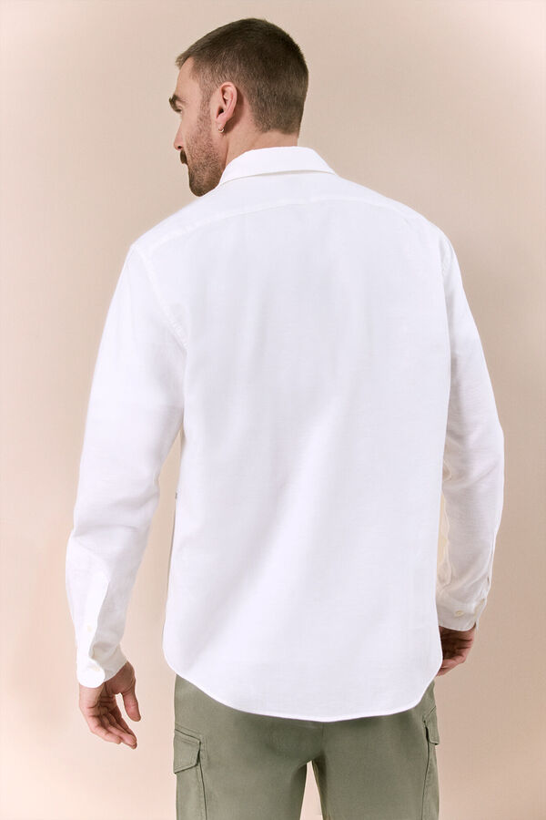 OOTO Camisa manga comprida em algod&atilde;o e linho Branco