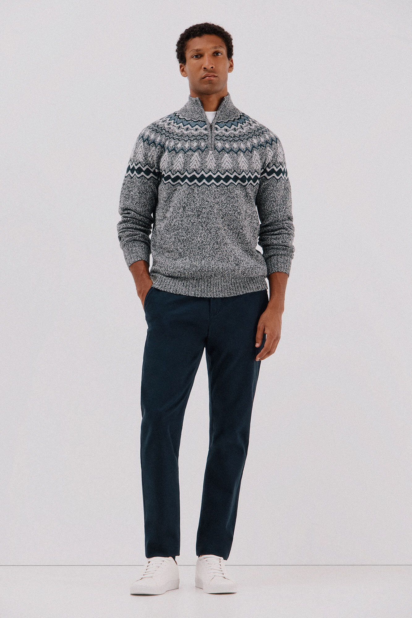 Cortefiel Jersey navide&ntilde;o fantas&iacute;a lana cuello alto cremallera