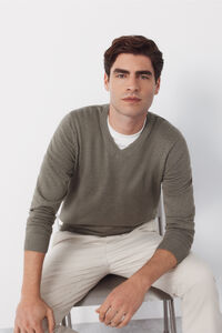 Cortefiel Jersey punto algod&oacute;n cuello pico b&aacute;sico