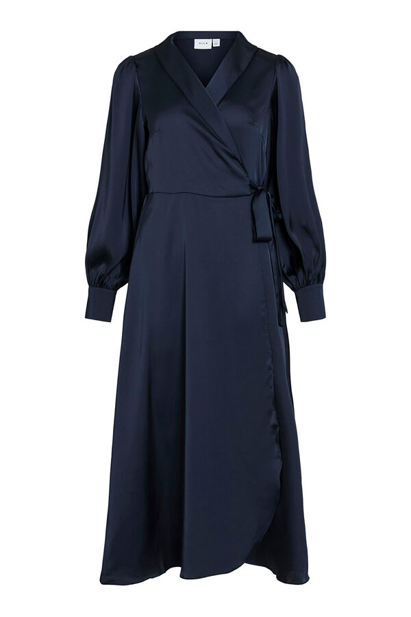 Vila Vestido midi cruzado satinado Azul marino