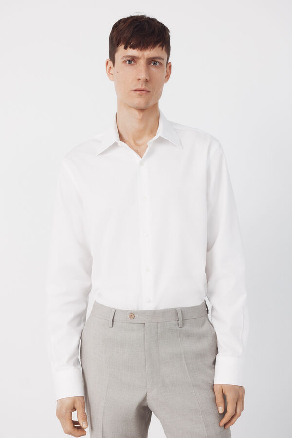 Cortefiel Plain tencel cotton dress shirt White