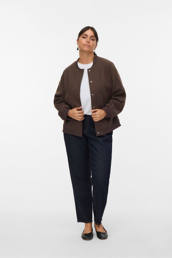 Vero Moda Curve Plus size mandarin collar bomber Dark brown