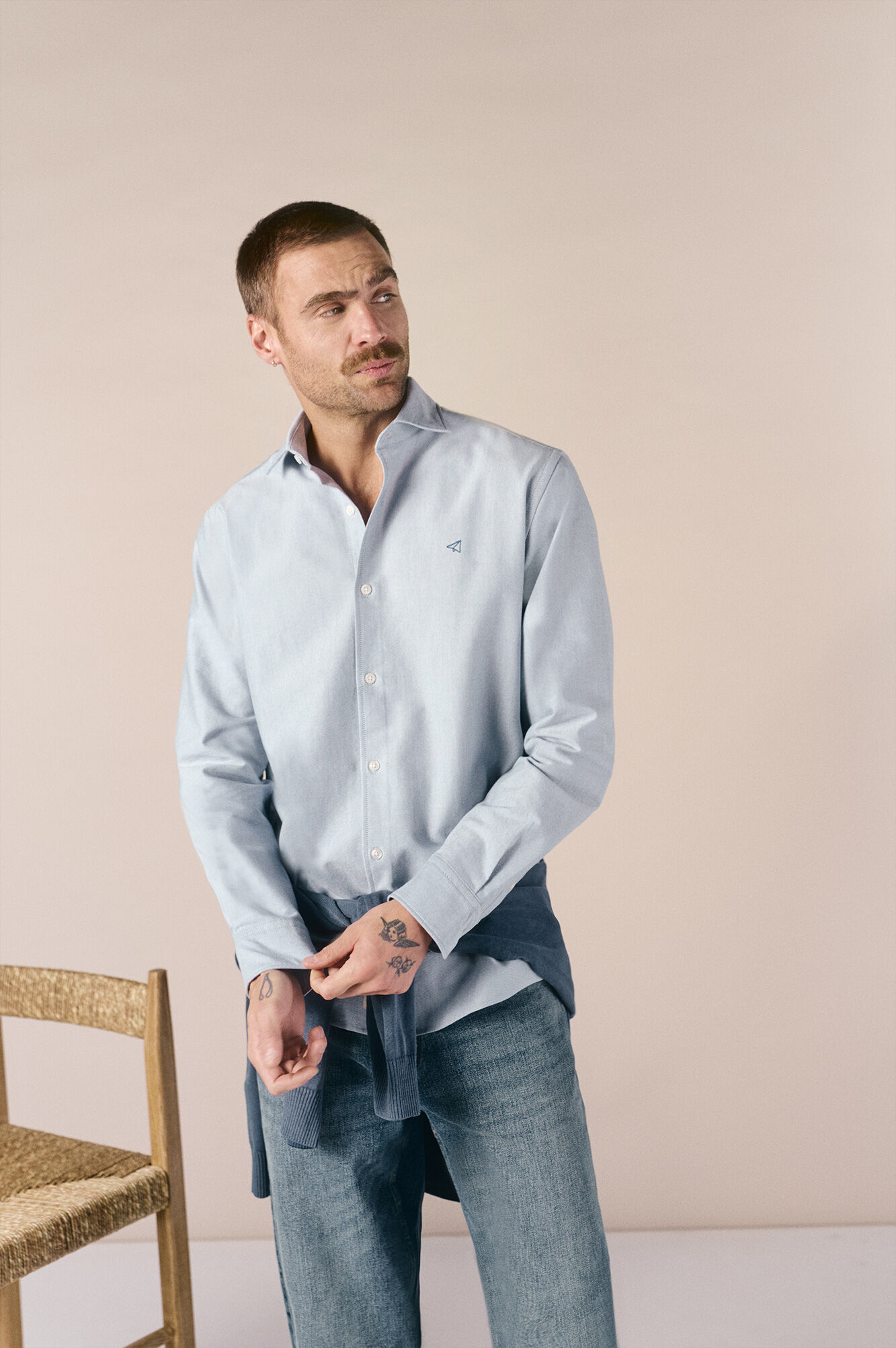 OOTO Camisa oxford lisa de manga comprida