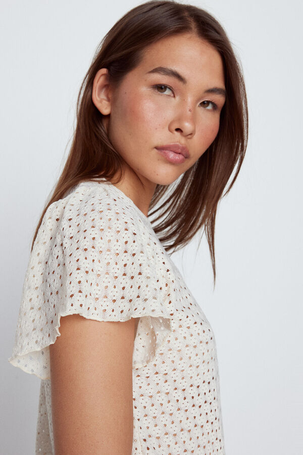 Cortefiel Top with ruffled sleeves Ivory