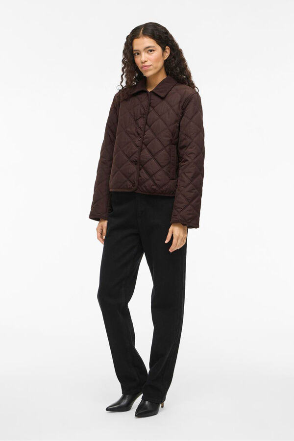 Vila Sobretudo acolchoado acolchoado com gola de veludo cotel&ecirc; Castanho