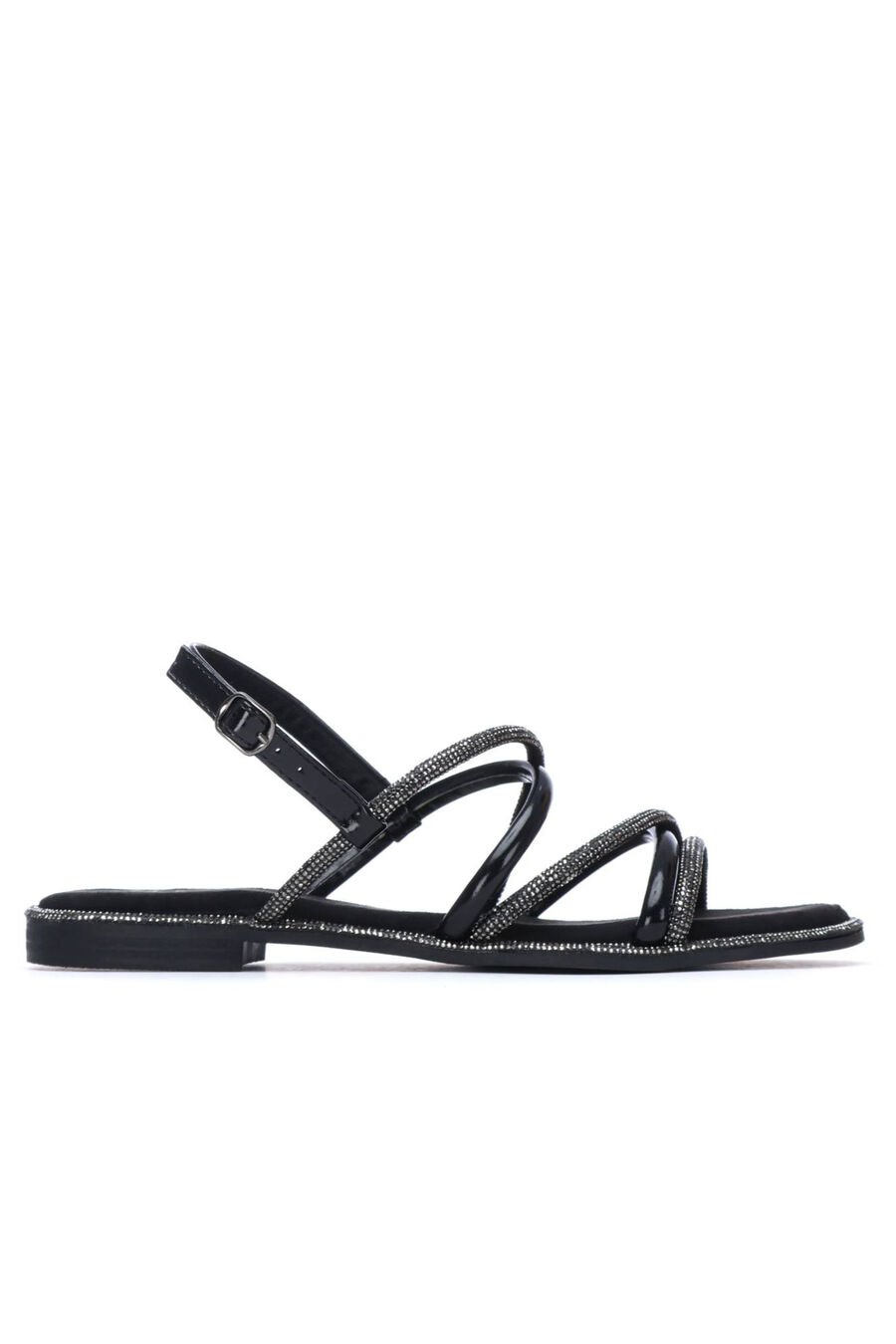 Sandalia plana tiras piedras brillantes