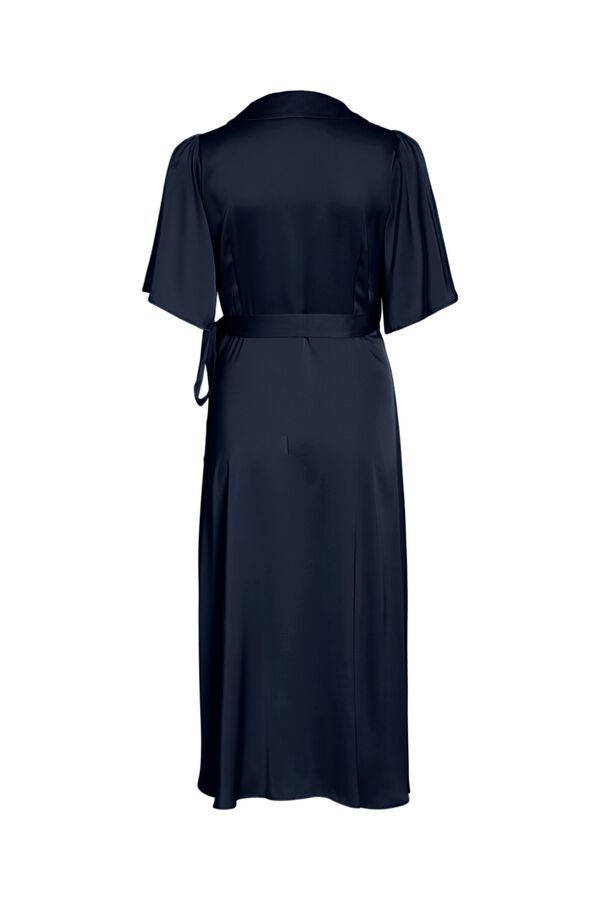 Vila Vestido midi acetinado cruzado Azul