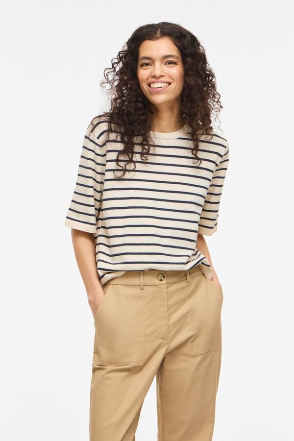 Vila Top de malha com manga curta 2/4 em viscose Tostado