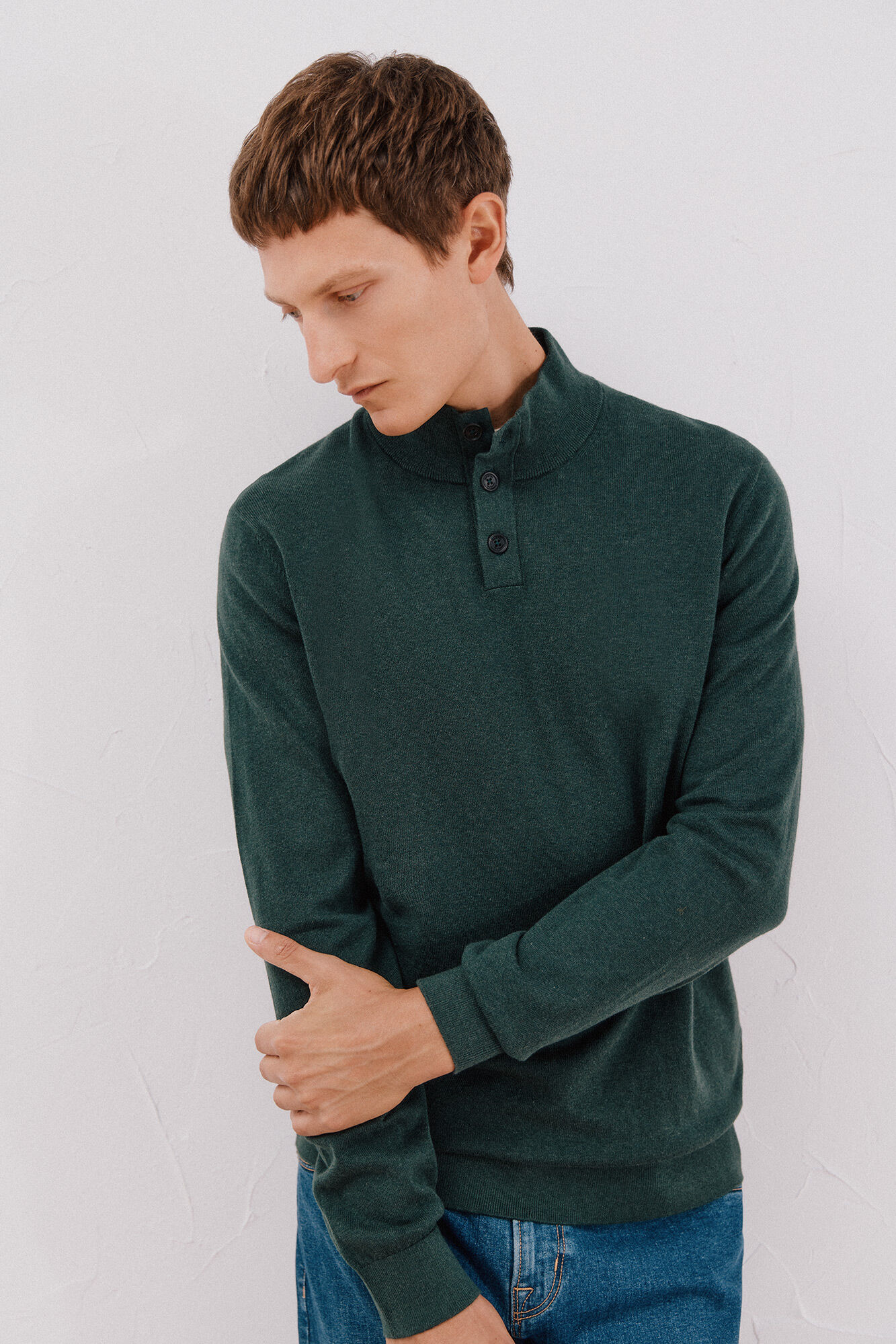 Cortefiel Jersey algod&oacute;n cashmere cuello alto botones