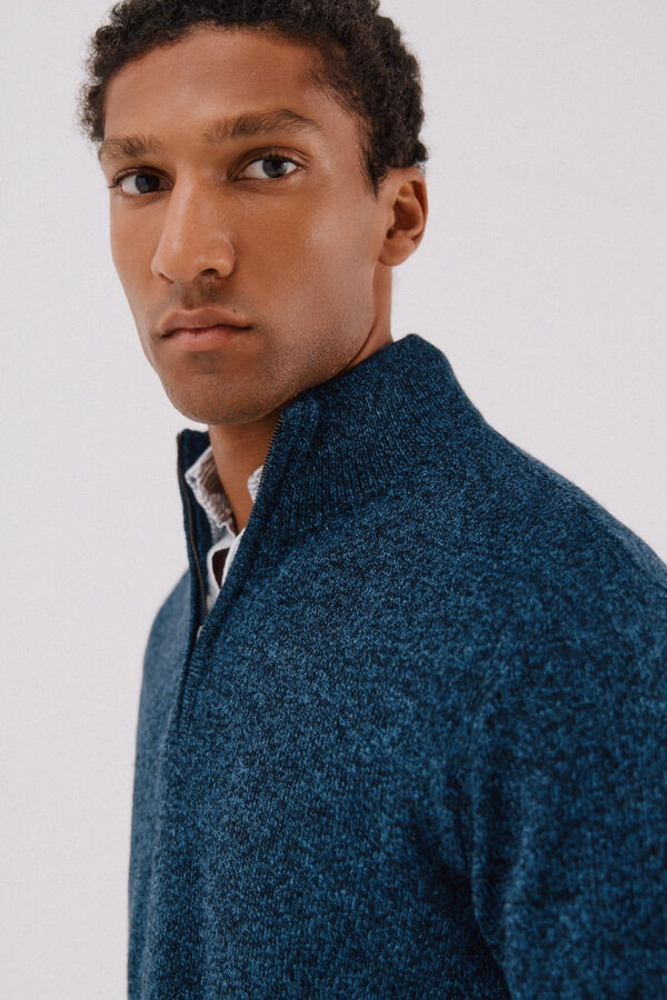 Cortefiel Camisola lã torçal gola fecho-éclair Azul