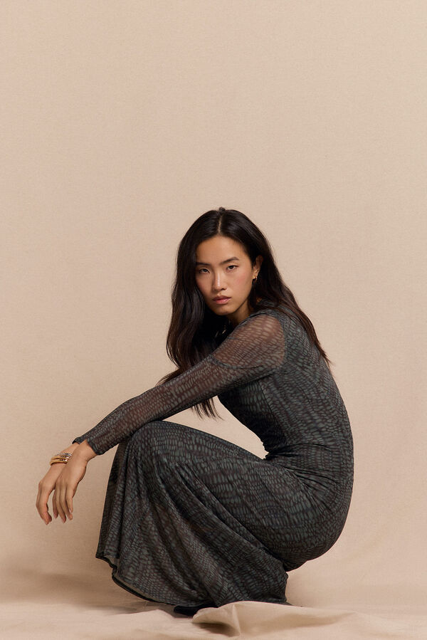 Slowlove Vestido punto estampado frunce Grey