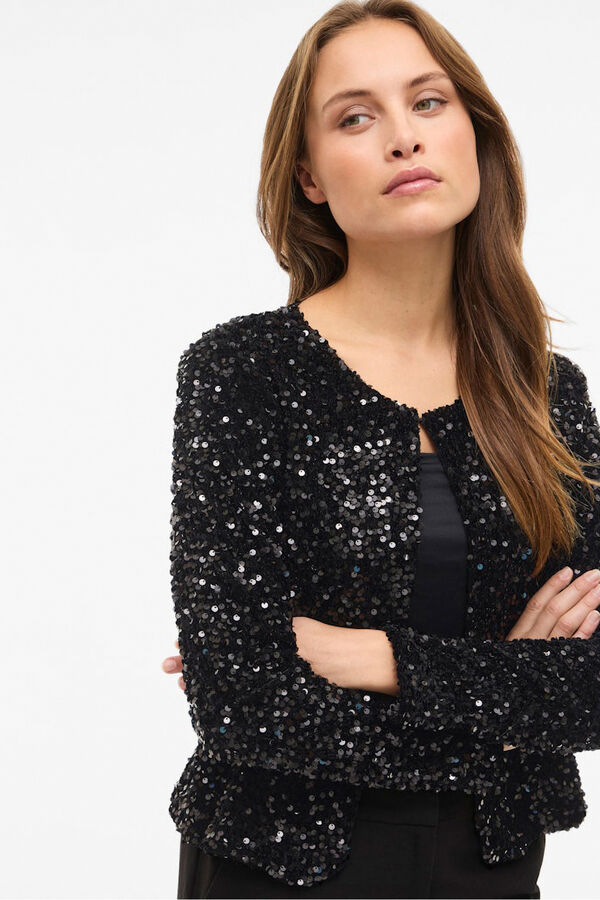 Vila Casaco curta de lantejoulas Preto