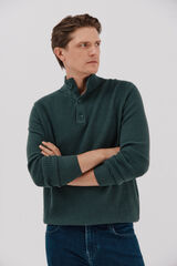 Cortefiel Jersey algod&oacute;n estructura cuello alto con botones Verde oscuro