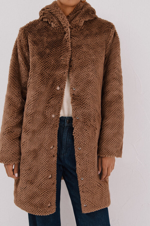 Cortefiel Abrigo largo reversible efecto pelo Beige