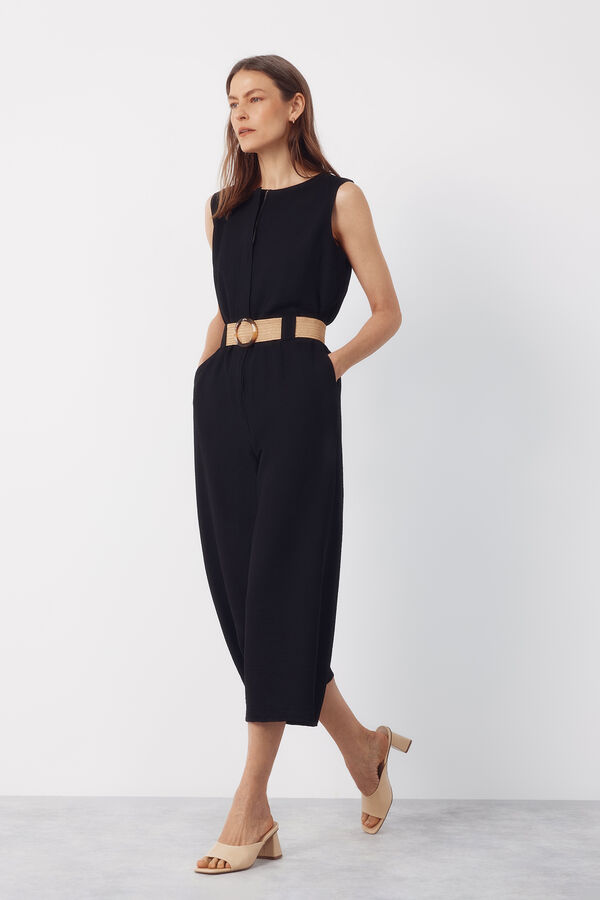 Cortefiel Belted jumpsuit Black