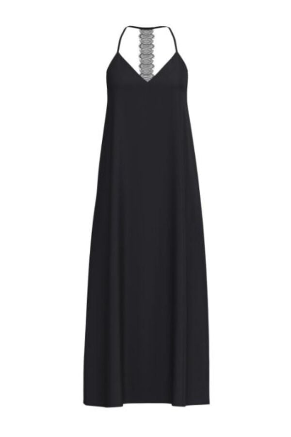 Vila Vestido comprido de al&ccedil;as com renda Preto