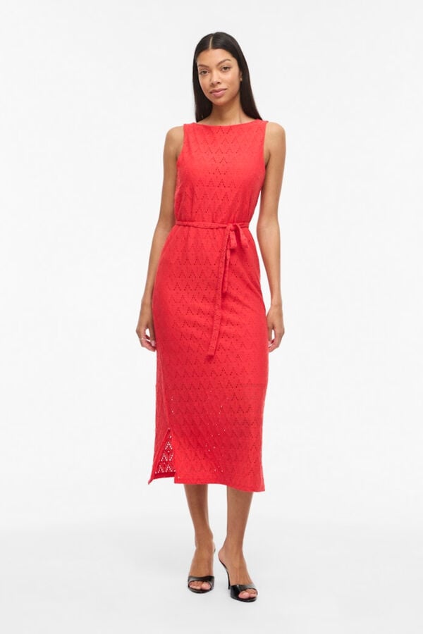 Vila Vestido midi con calados de algod&oacute;n Coral
