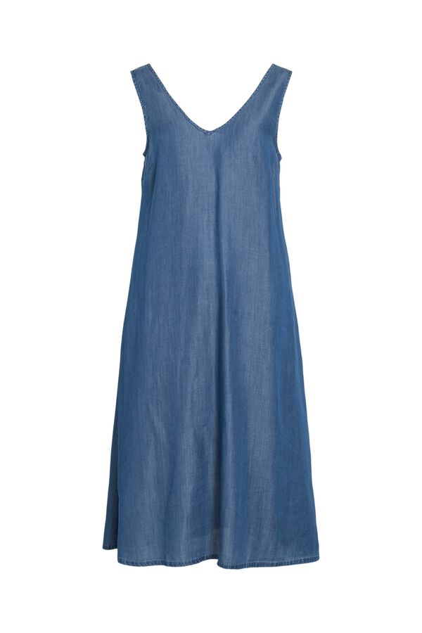 Vila Vestido midi de al&ccedil;as em tencel Azul