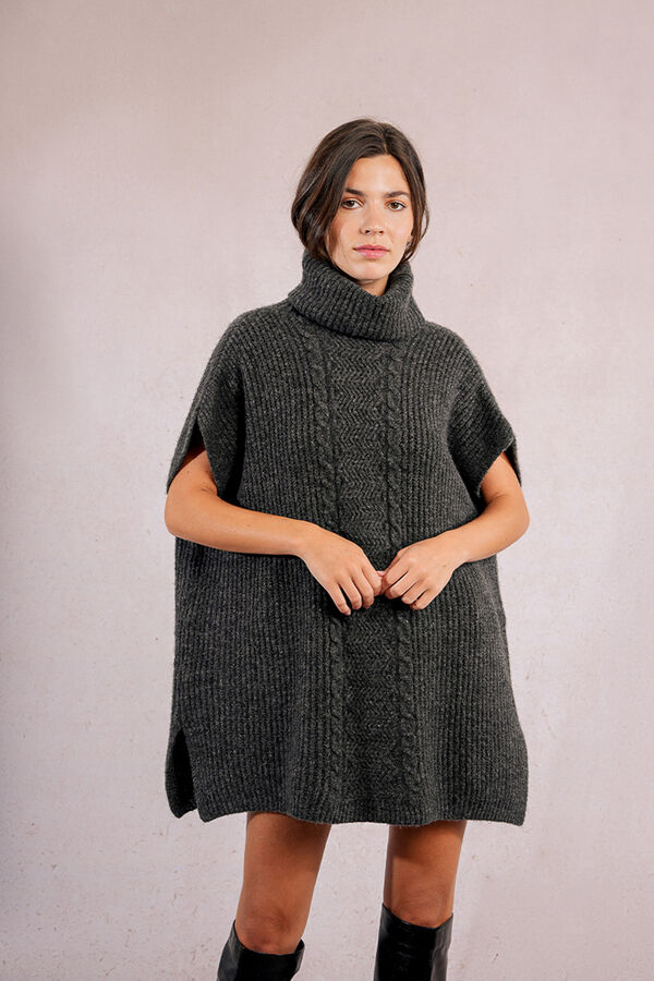 Molly Bracken Asymmetrical poncho with high neck Grey